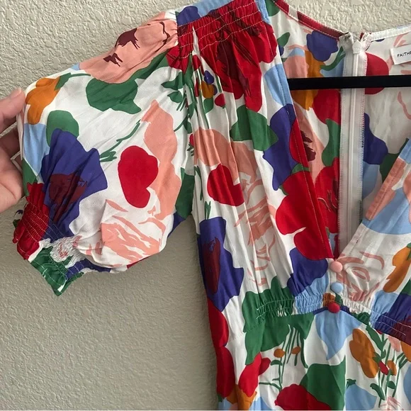 NWT Faithfull the Brand Red Pink Floral Puff Sleeve Midi dress size 4 small - Picture 3 of 7